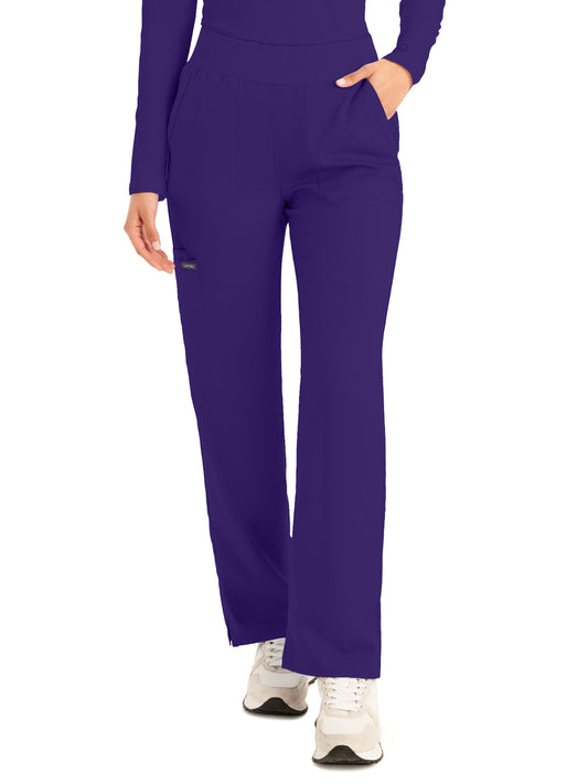 Women's 5-Pocket Mid-Rise Rib-Knit Elastic Waist Straight Leg Pant - LB405 - Grape