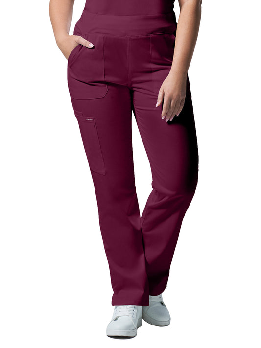 Women's 5-Pocket Mid-Rise Rib-Knit Elastic Waist Straight Leg Pant - LB405 - Wine
