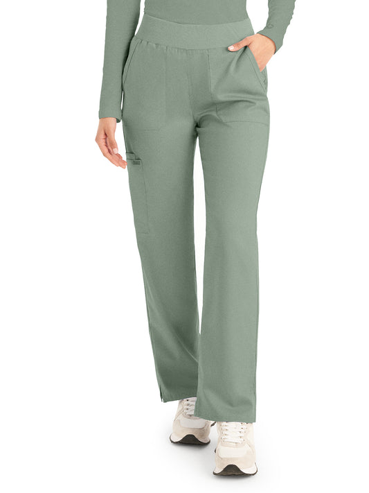 Women's 5-Pocket Mid-Rise Rib-Knit Elastic Waist Straight Leg Pant - LB405 - Sea Grass