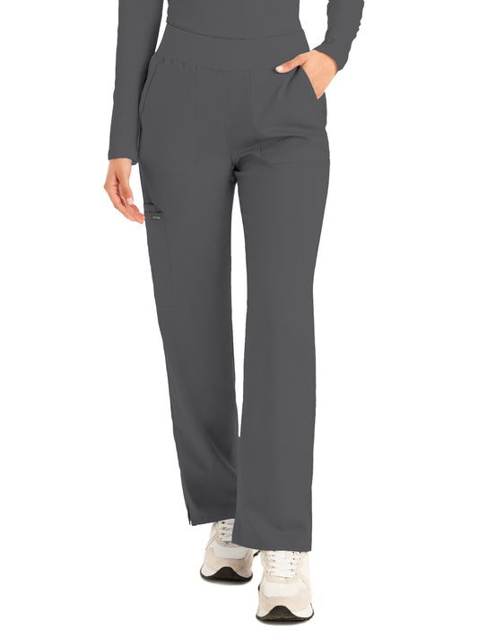 Women's 5-Pocket Mid-Rise Rib-Knit Elastic Waist Straight Leg Pant - LB405 - Steel