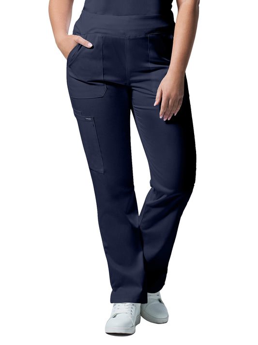 Women's 5-Pocket Mid-Rise Rib-Knit Elastic Waist Straight Leg Pant - LB405 - True Navy
