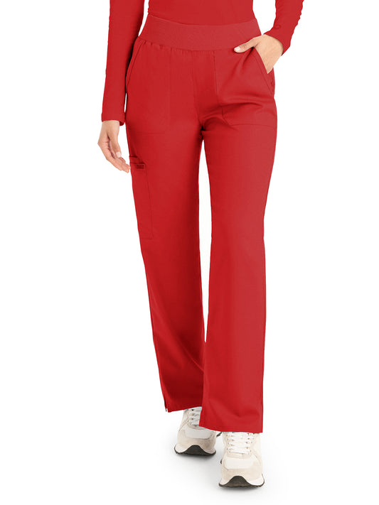Women's 5-Pocket Mid-Rise Rib-Knit Elastic Waist Straight Leg Pant - LB405 - True Red