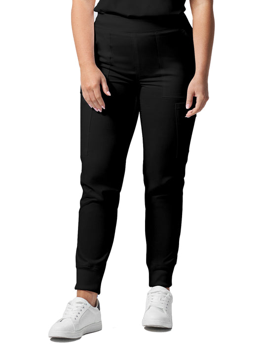 Women's 6-Pocket Mid-Rise Elastic-Back Waist Jogger Pant - LB406 - Black