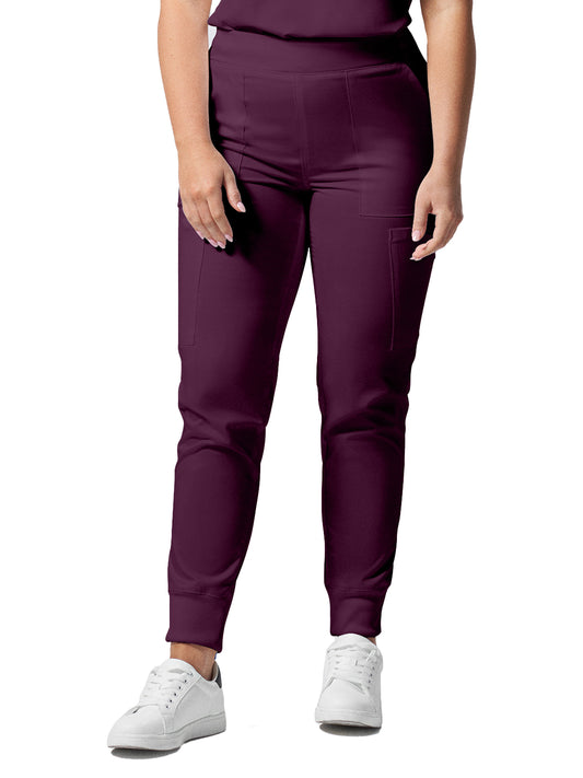 Women's 6-Pocket Mid-Rise Elastic-Back Waist Jogger Pant - LB406 - Wine
