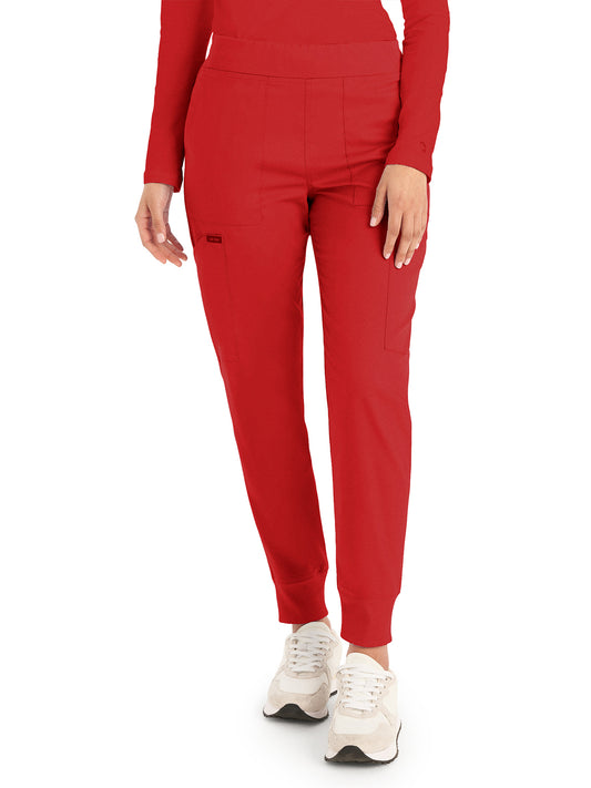 Women's 6-Pocket Mid-Rise Elastic-Back Waist Jogger Pant - LB406 - True Red