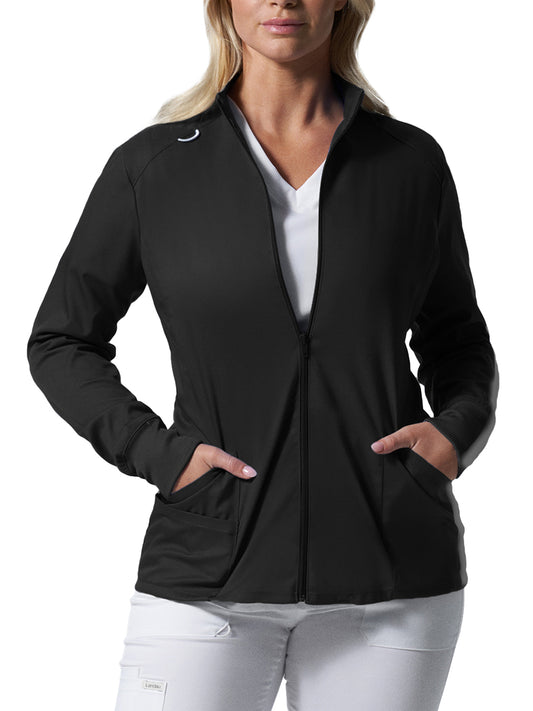 Women's 3-Pocket Mock Neck Zip-Front Jacket - LJ701 - Black