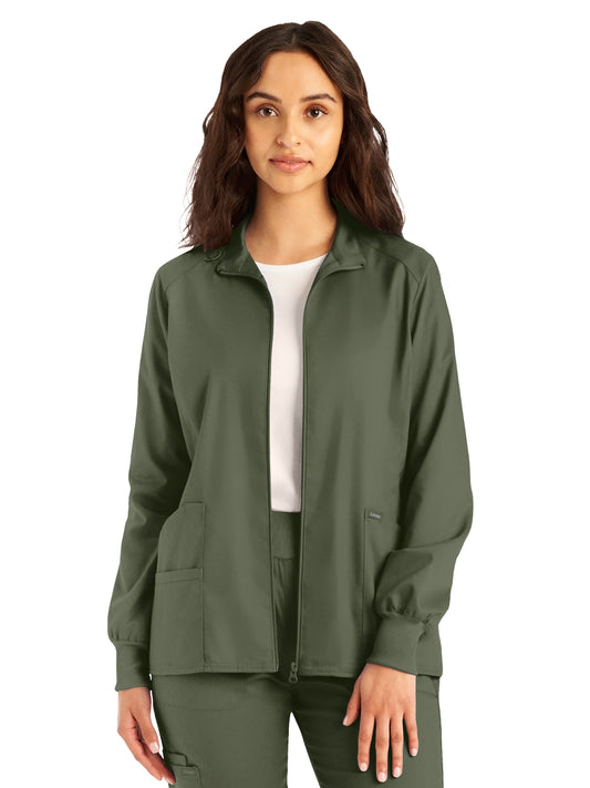 Women's 3-Pocket Mock Neck Zip-Front Jacket - LJ701 - Olive Moss