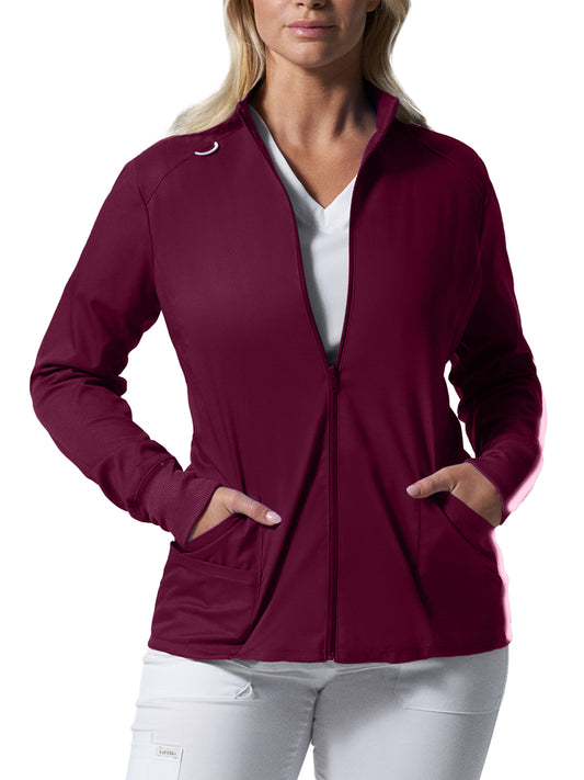 Women's 3-Pocket Mock Neck Zip-Front Jacket - LJ701 - Wine