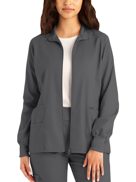 Women's 3-Pocket Mock Neck Zip-Front Jacket - LJ701 - Steel