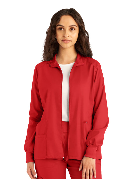 Women's 3-Pocket Mock Neck Zip-Front Jacket - LJ701 - True Red