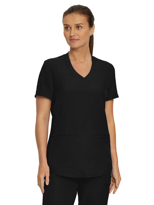Women's 3-Pocket Rib-Knit Neckline V-Neck Top - LT100 - Black