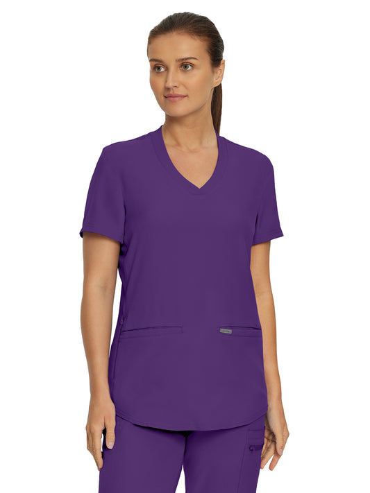 Women's 3-Pocket Rib-Knit Neckline V-Neck Top - LT100 - Eggplant