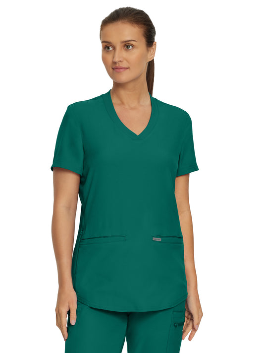 Women's 3-Pocket Rib-Knit Neckline V-Neck Top - LT100 - Hunter