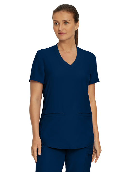 Women's 3-Pocket Rib-Knit Neckline V-Neck Top - LT100 - Navy
