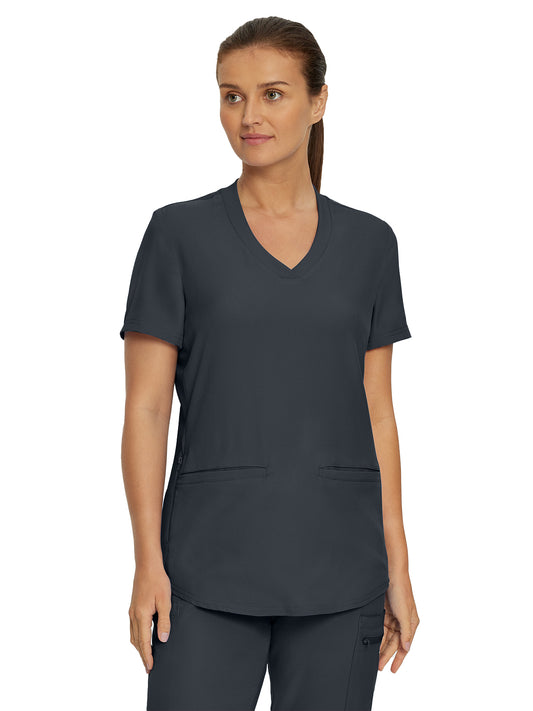 Women's 3-Pocket Rib-Knit Neckline V-Neck Top - LT100 - Pewter