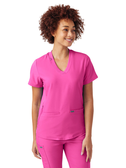 Women's 3-Pocket Rib-Knit Neckline V-Neck Top - LT100 - Rose Violet