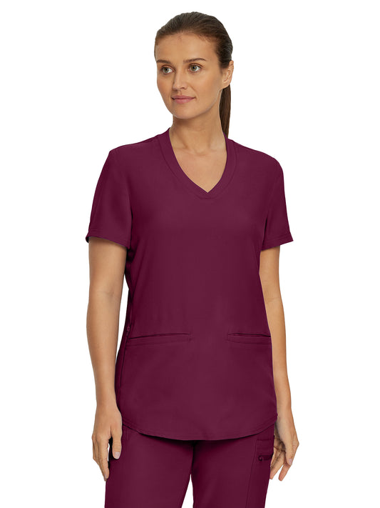 Women's 3-Pocket Rib-Knit Neckline V-Neck Top - LT100 - Wine