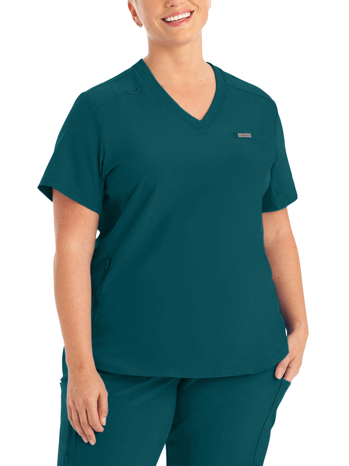 Women's 2-Pocket Shirttail Hemline V-Neck Top - LT101 - Caribbean