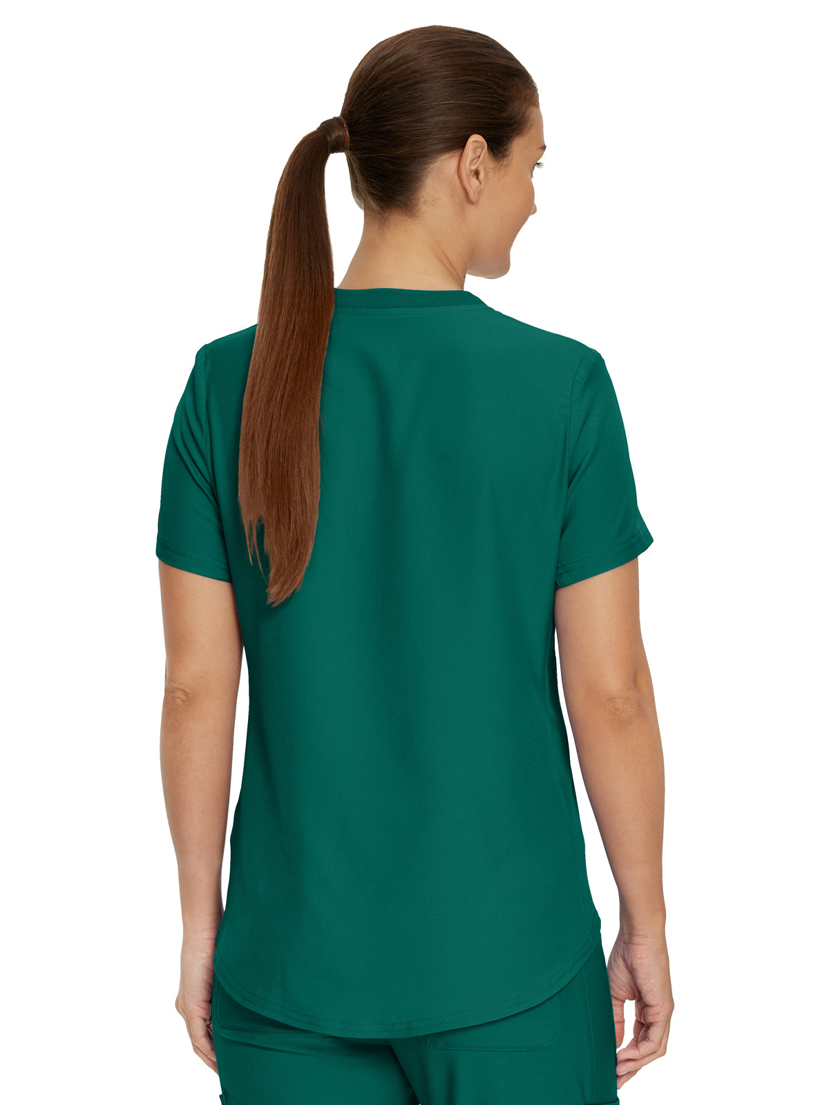 Women's 2-Pocket Shirttail Hemline V-Neck Top - LT101 - Hunter