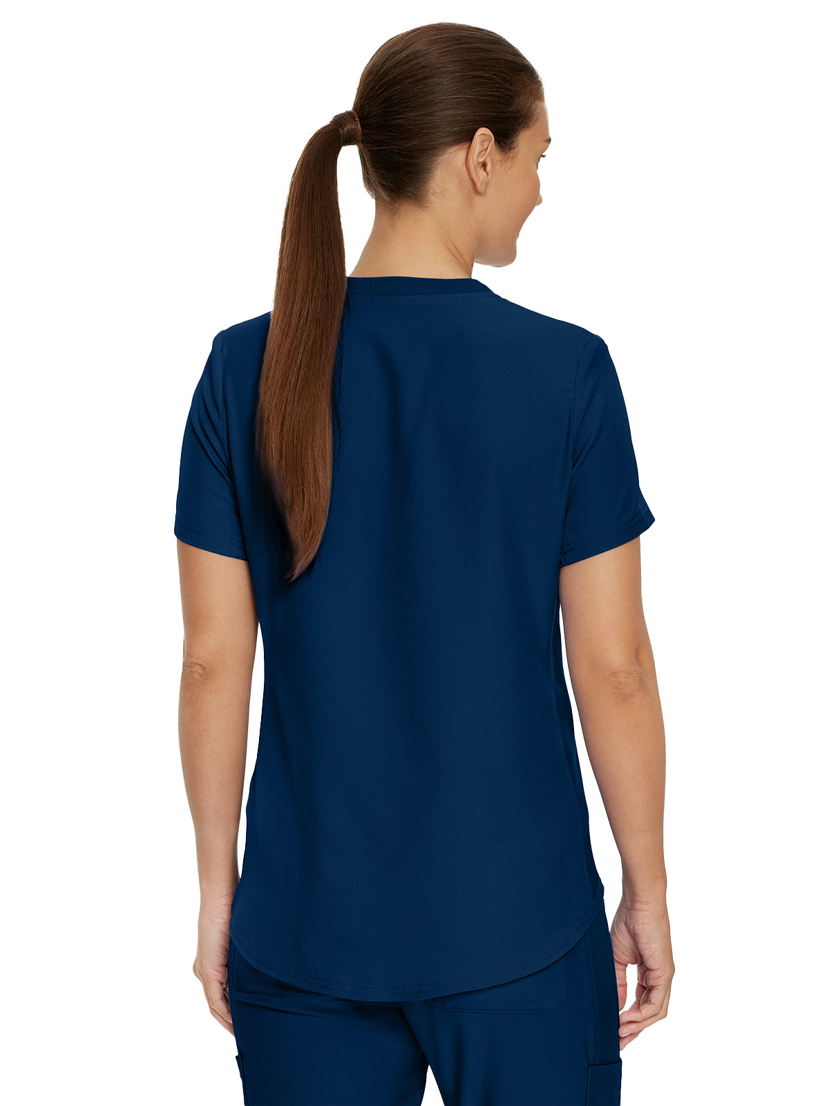 Women's 2-Pocket Shirttail Hemline V-Neck Top - LT101 - Navy
