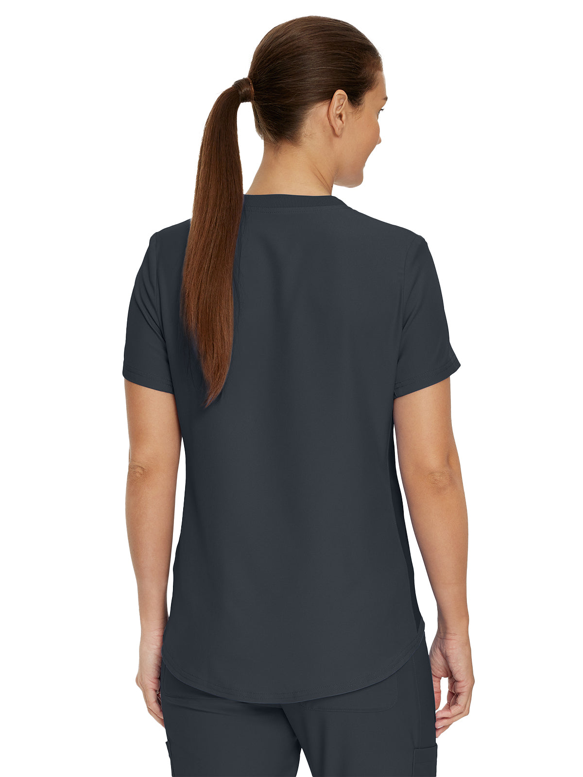 Women's 2-Pocket Shirttail Hemline V-Neck Top - LT101 - Pewter