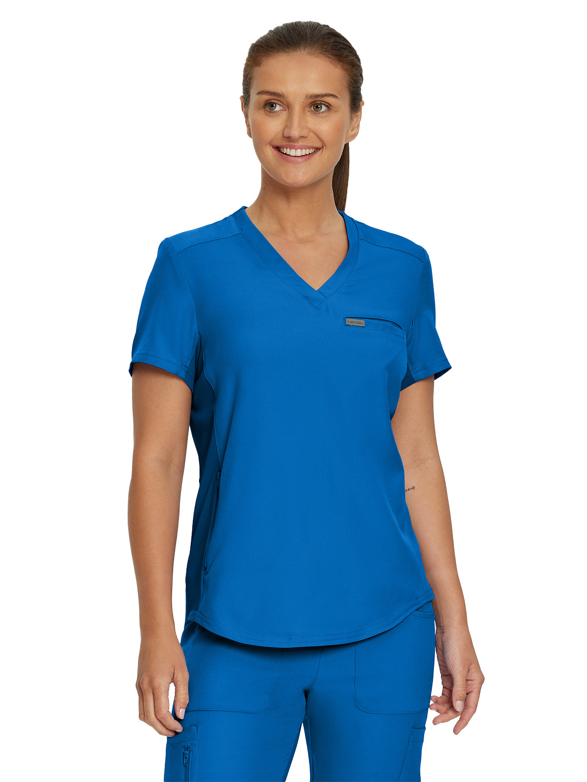 Women's 2-Pocket Shirttail Hemline V-Neck Top - LT101 - Royal