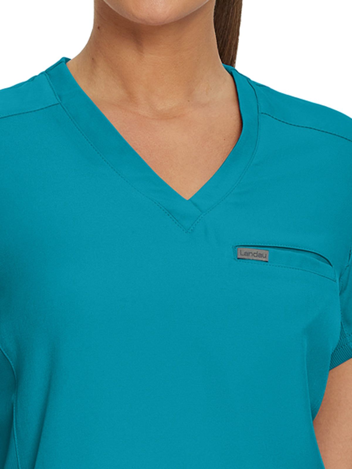 Women's 2-Pocket Shirttail Hemline V-Neck Top - LT101 - Teal