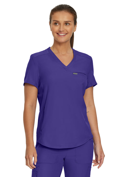 Women's 2-Pocket Shirttail Hemline V-Neck Top - LT101 - Ultra Violet