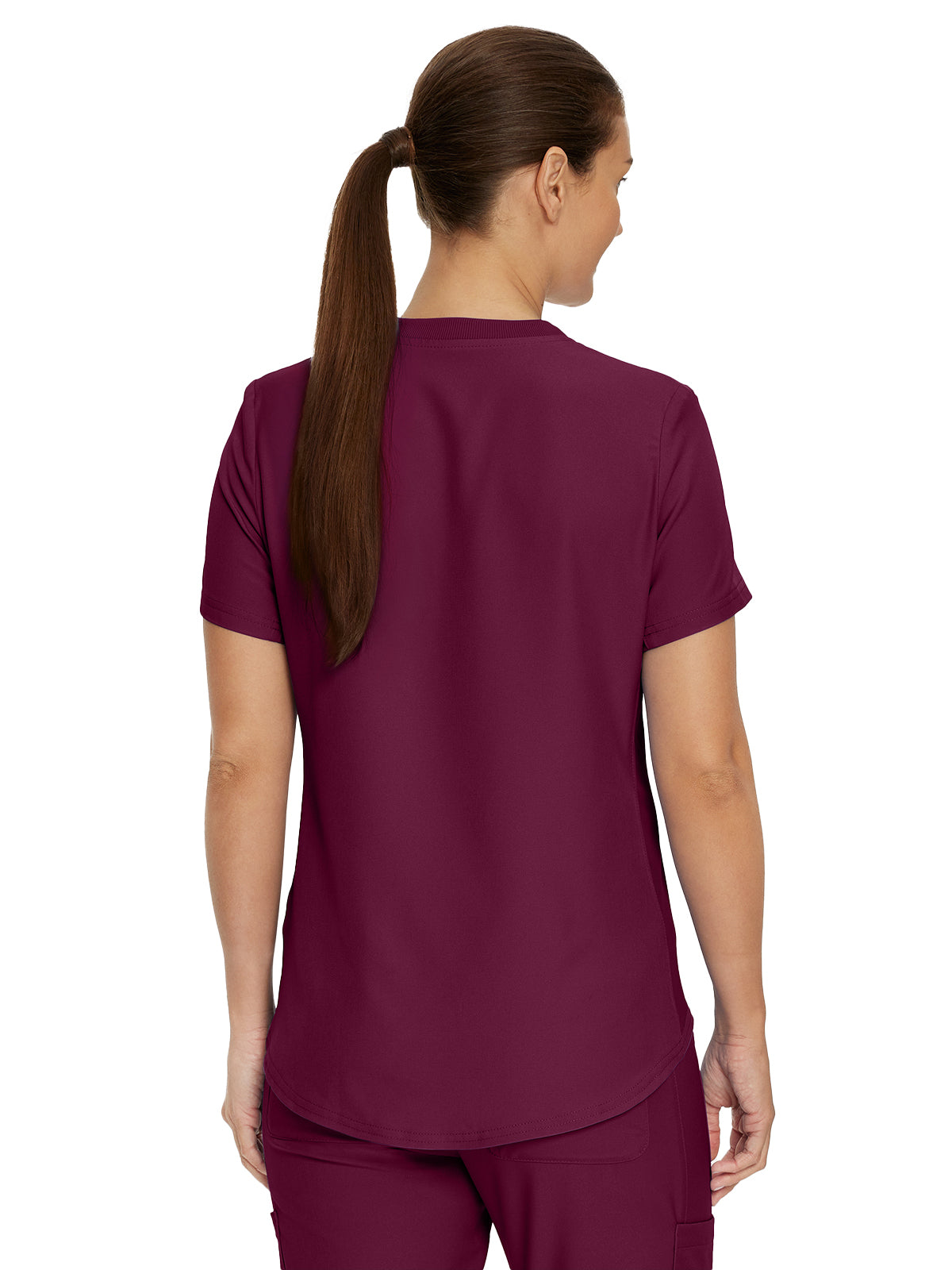 Women's 2-Pocket Shirttail Hemline V-Neck Top - LT101 - Wine