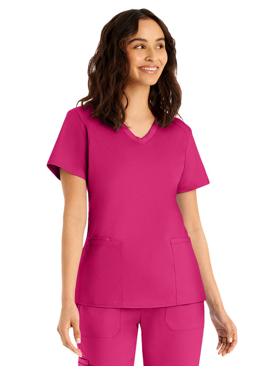 Women's 3-Pocket V-Neck Top - LT105 - Bright Rose
