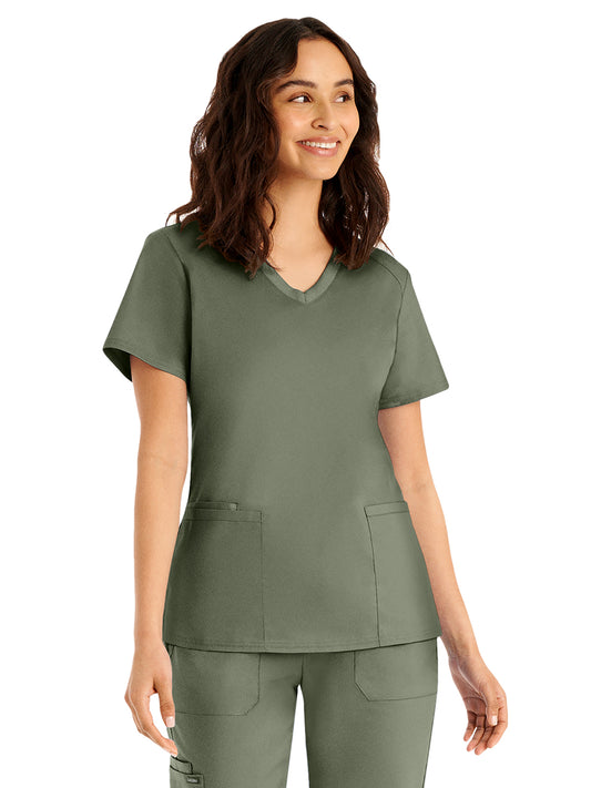 Women's 3-Pocket V-Neck Top - LT105 - Olive Moss
