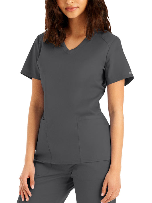 Women's 3-Pocket V-Neck Top - LT105 - Steel