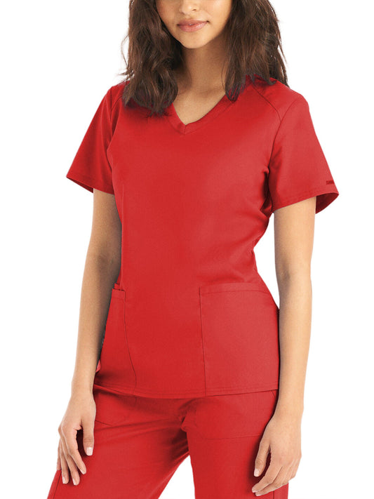 Women's 3-Pocket V-Neck Top - LT105 - True Red