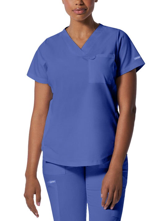 Women's 2-Pocket Back Princess Seamed V-Neck Top - LT107 - Ceil