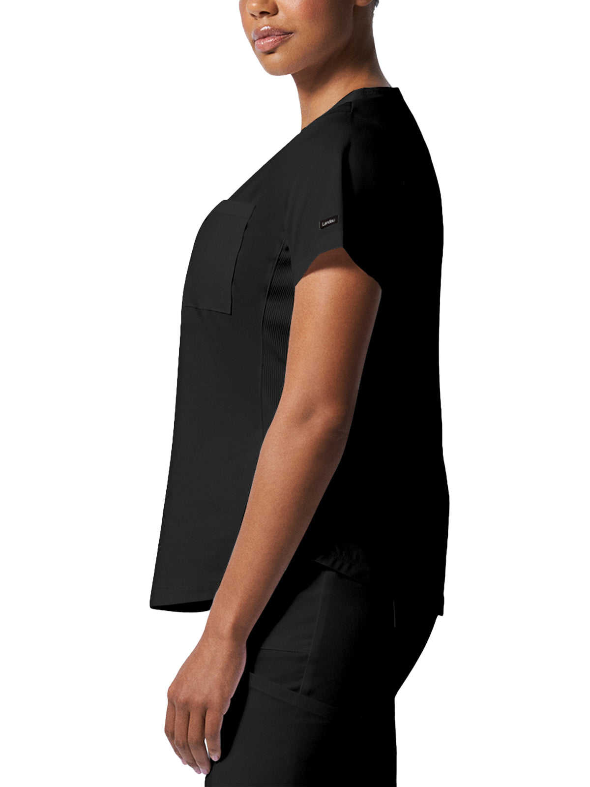 Women's 2-Pocket Back Princess Seamed V-Neck Top - LT107 - Black