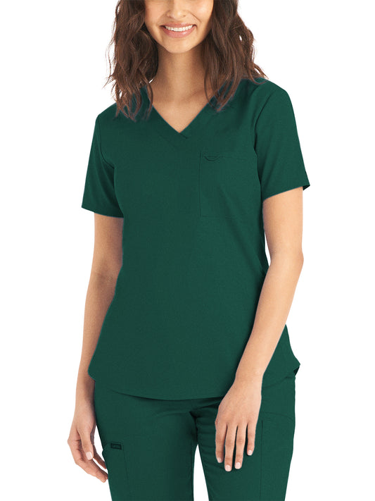 Women's 2-Pocket Back Princess Seamed V-Neck Top - LT107 - Hunter