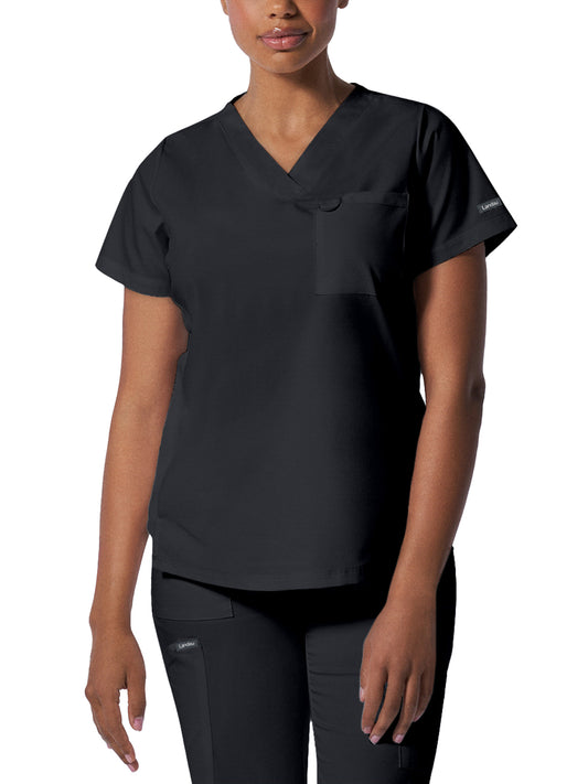 Women's 2-Pocket Back Princess Seamed V-Neck Top - LT107 - Graphite