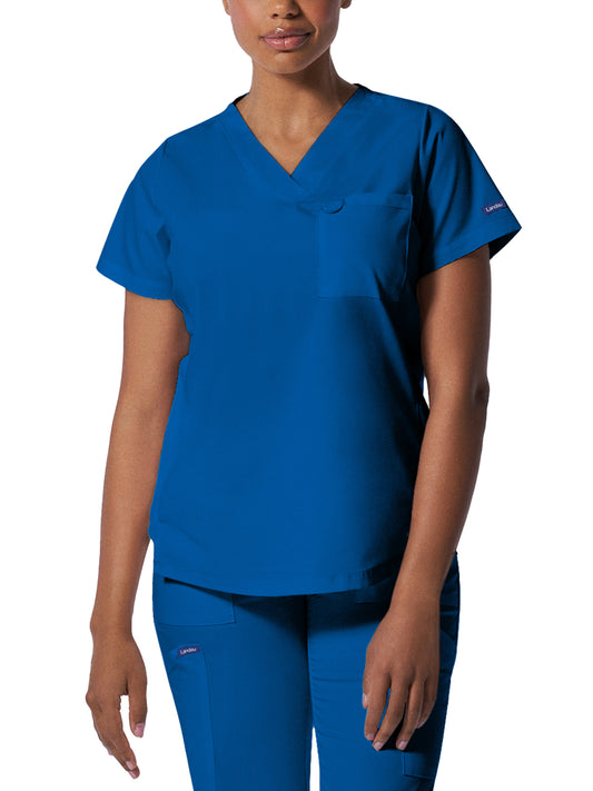 Women's 2-Pocket Back Princess Seamed V-Neck Top - LT107 - Royal