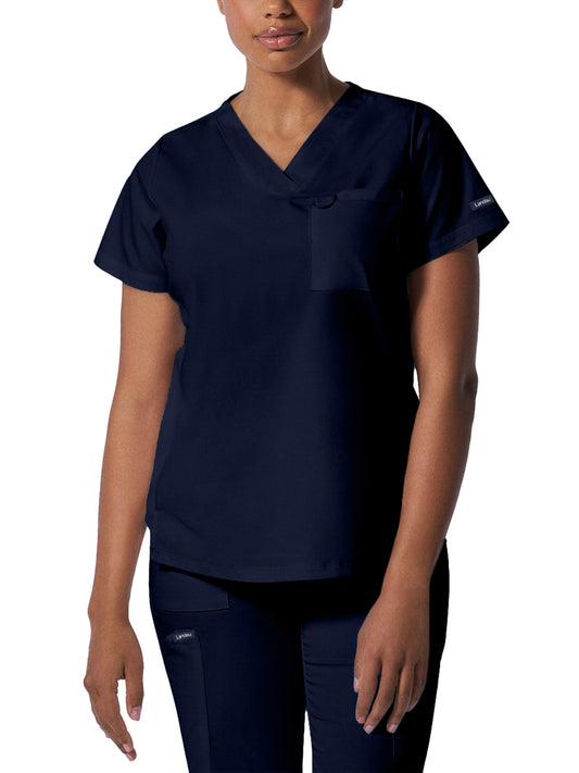 Women's 2-Pocket Back Princess Seamed V-Neck Top - LT107 - True Navy
