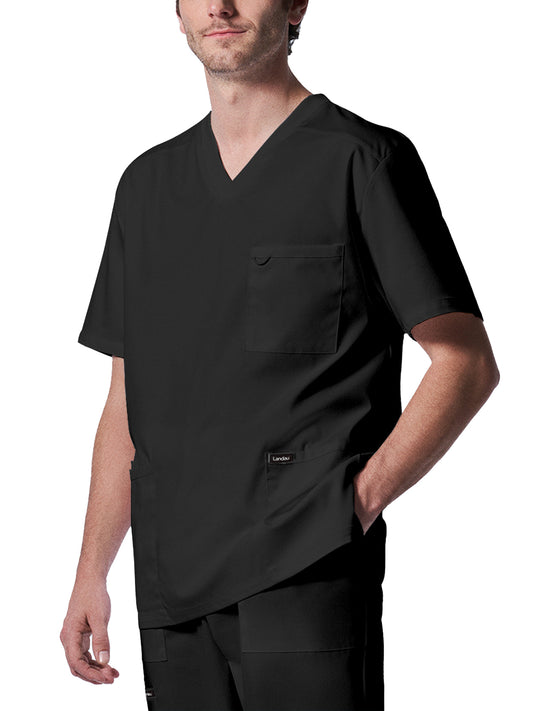Men's 4-Pocket Back Yoke V-Neck Top - LT109 - Black
