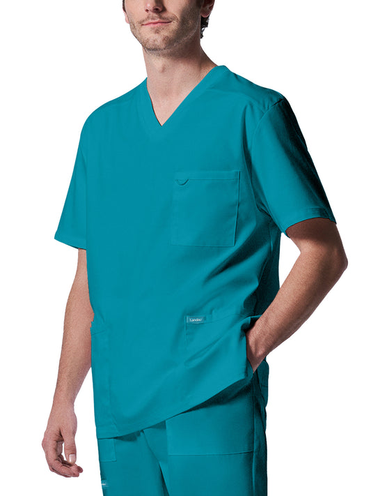 Men's 4-Pocket Back Yoke V-Neck Top - LT109 - Teal