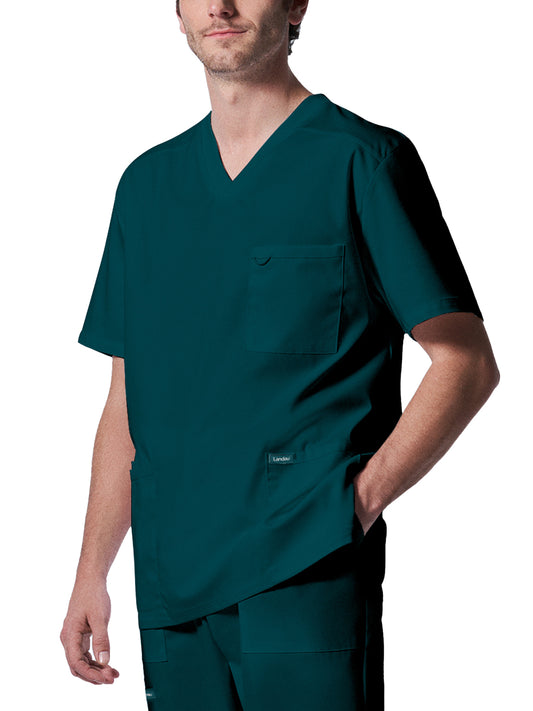 Men's 4-Pocket Back Yoke V-Neck Top - LT109 - Caribbean