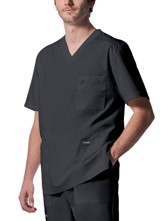 Men's 4-Pocket Back Yoke V-Neck Top - LT109 - Graphite