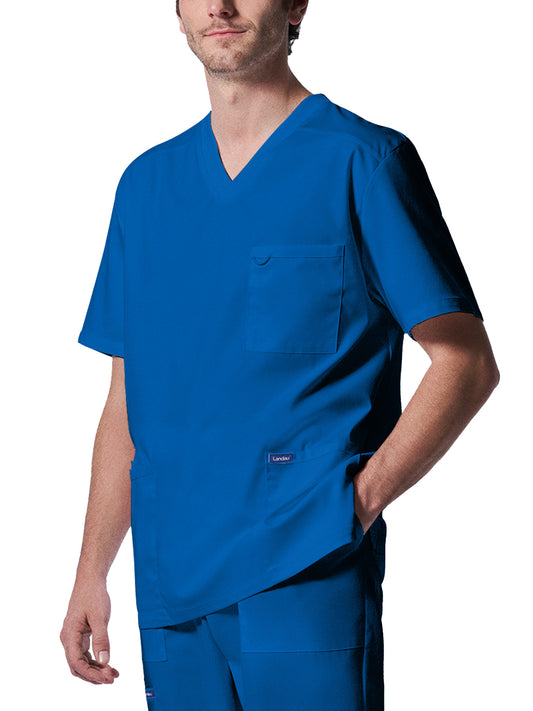Men's 4-Pocket Back Yoke V-Neck Top - LT109 - Royal