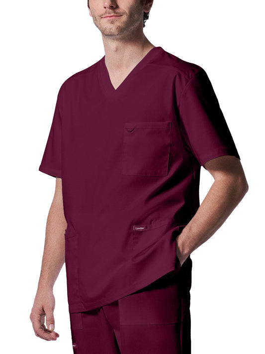 Men's 4-Pocket Back Yoke V-Neck Top - LT109 - Wine