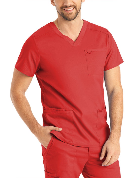 Men's 4-Pocket Back Yoke V-Neck Top - LT109 - True Red