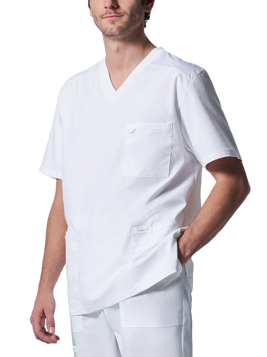 Men's 4-Pocket Back Yoke V-Neck Top - LT109 - White