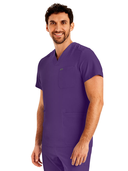Men's 4-Pocket Back Yoke V-Neck Top - LT110 - Eggplant