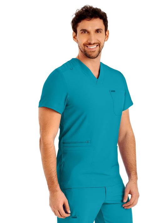 Men's 4-Pocket Back Yoke V-Neck Top - LT110 - Teal