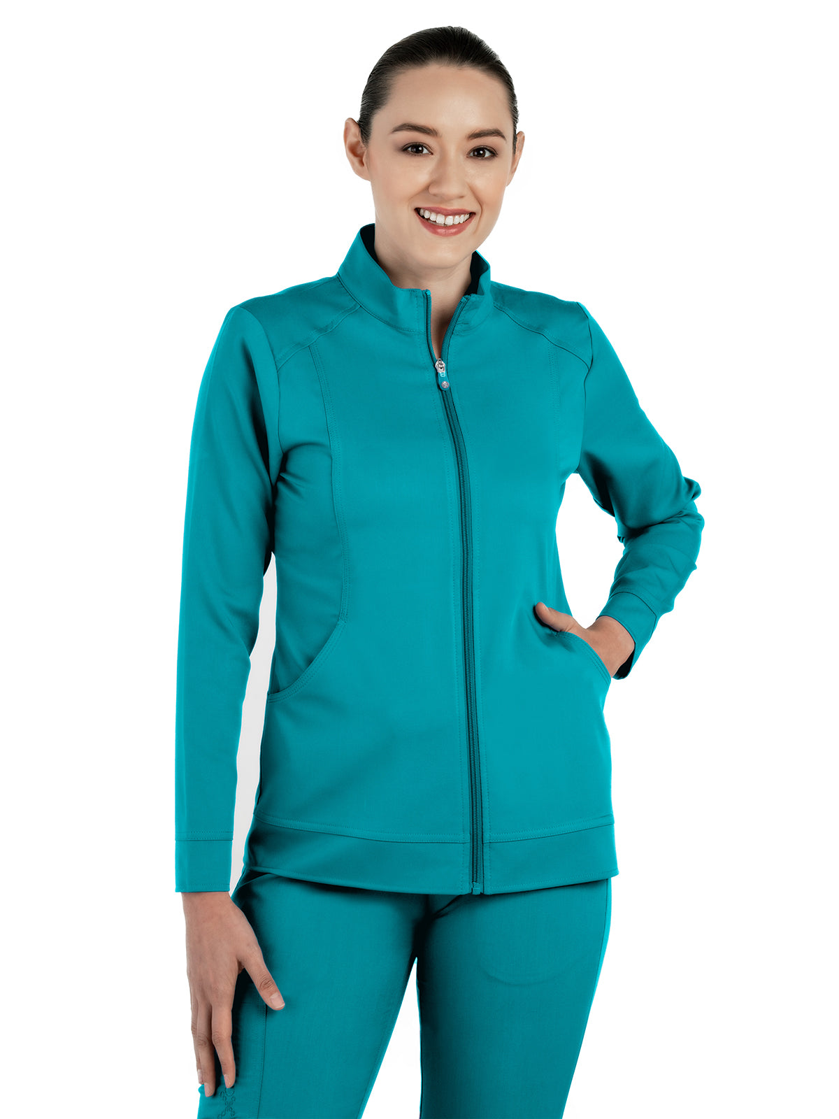 Women's Mandarin Collar Jacket - 1434 - Teal